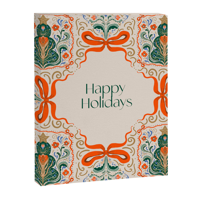 Folk inspired Festive Holiday Bows  and Christmas Tree  Canvas Print Gallery Image 1
