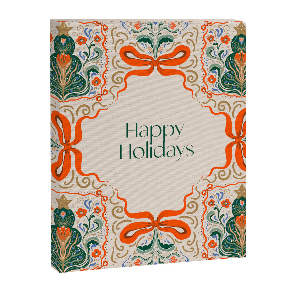 Folk inspired Festive Holiday Bows  and Christmas Tree  Canvas Print Gallery Image 8