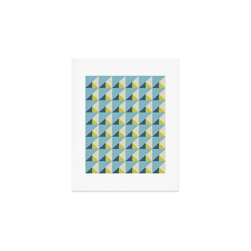 Fresh Geometric Triangle Pattern  Sky Blue Lemon Yellow and Navy Art Print Gallery Image 1
