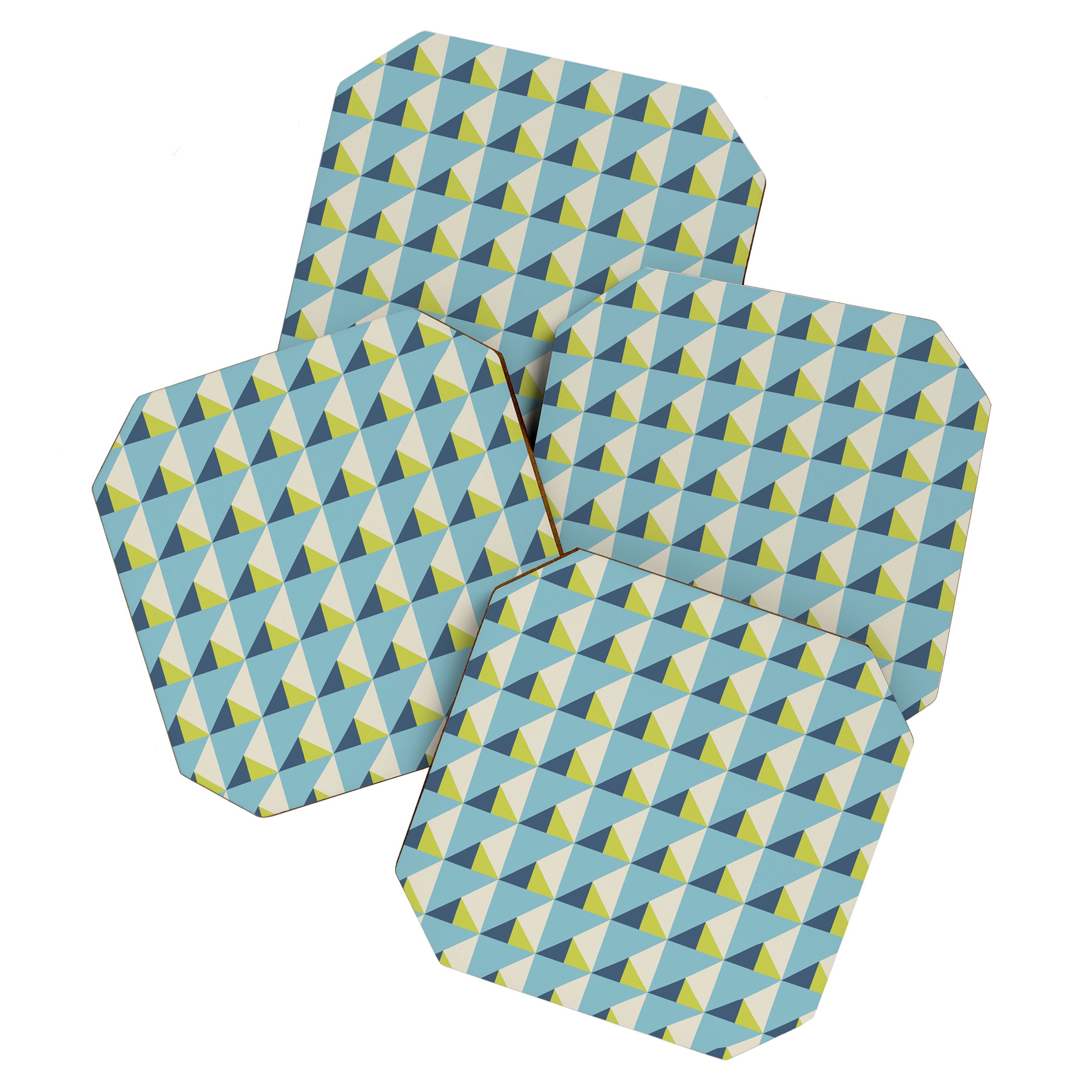 Fresh Geometric Triangle Pattern  Sky Blue Lemon Yellow and Navy Coaster Gallery Image 1