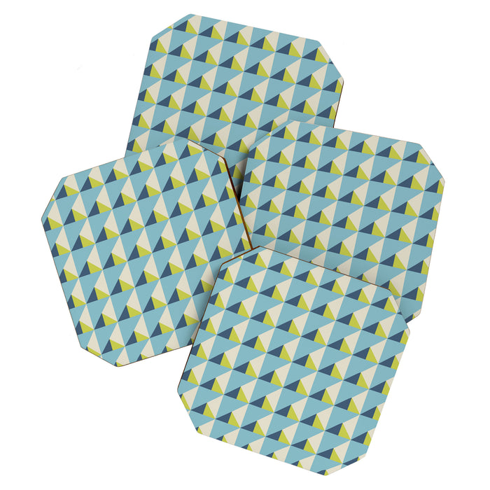 Fresh Geometric Triangle Pattern  Sky Blue Lemon Yellow and Navy Coaster Gallery Image 1