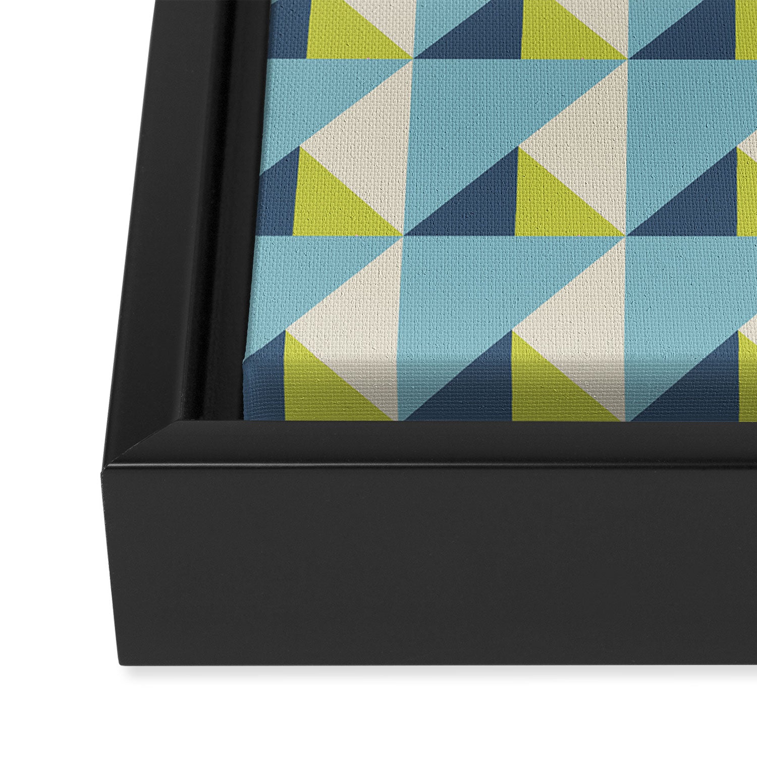 Fresh Geometric Triangle Pattern  Sky Blue Lemon Yellow and Navy Framed Canvas Print Gallery Image 3