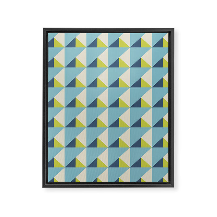 Fresh Geometric Triangle Pattern  Sky Blue Lemon Yellow and Navy Framed Canvas Print Gallery Image 1
