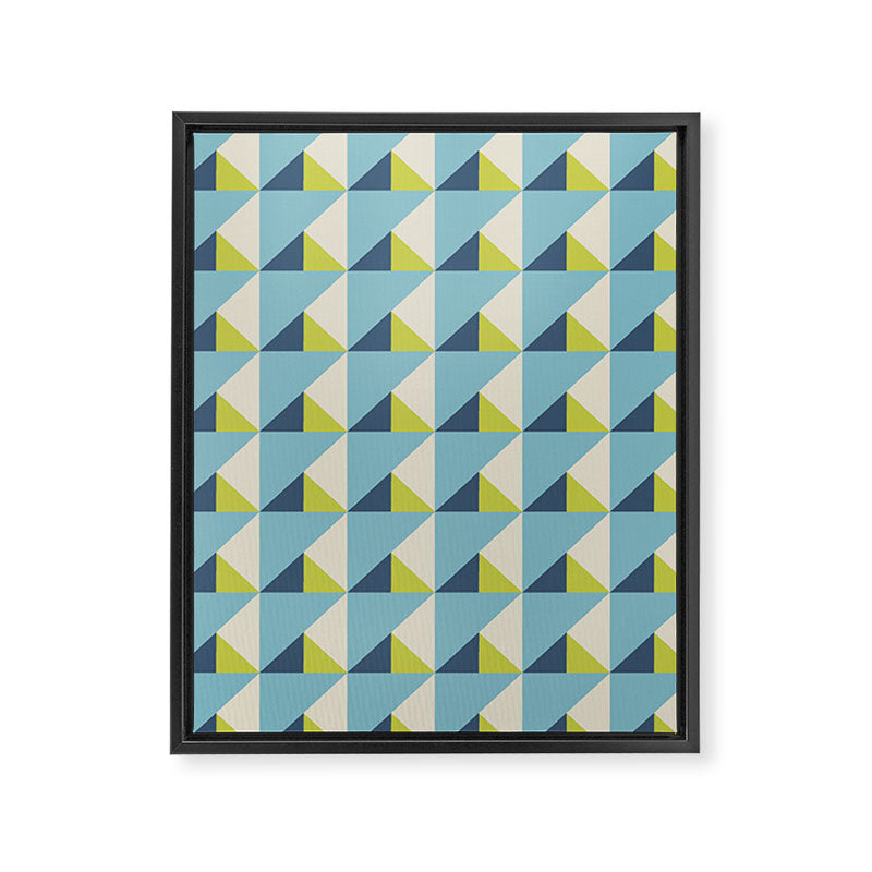 Fresh Geometric Triangle Pattern  Sky Blue Lemon Yellow and Navy Framed Canvas Print Gallery Image 8