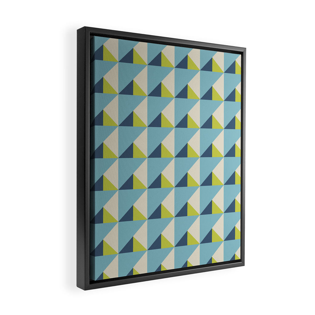 Fresh Geometric Triangle Pattern  Sky Blue Lemon Yellow and Navy Framed Canvas Print Gallery Image 2