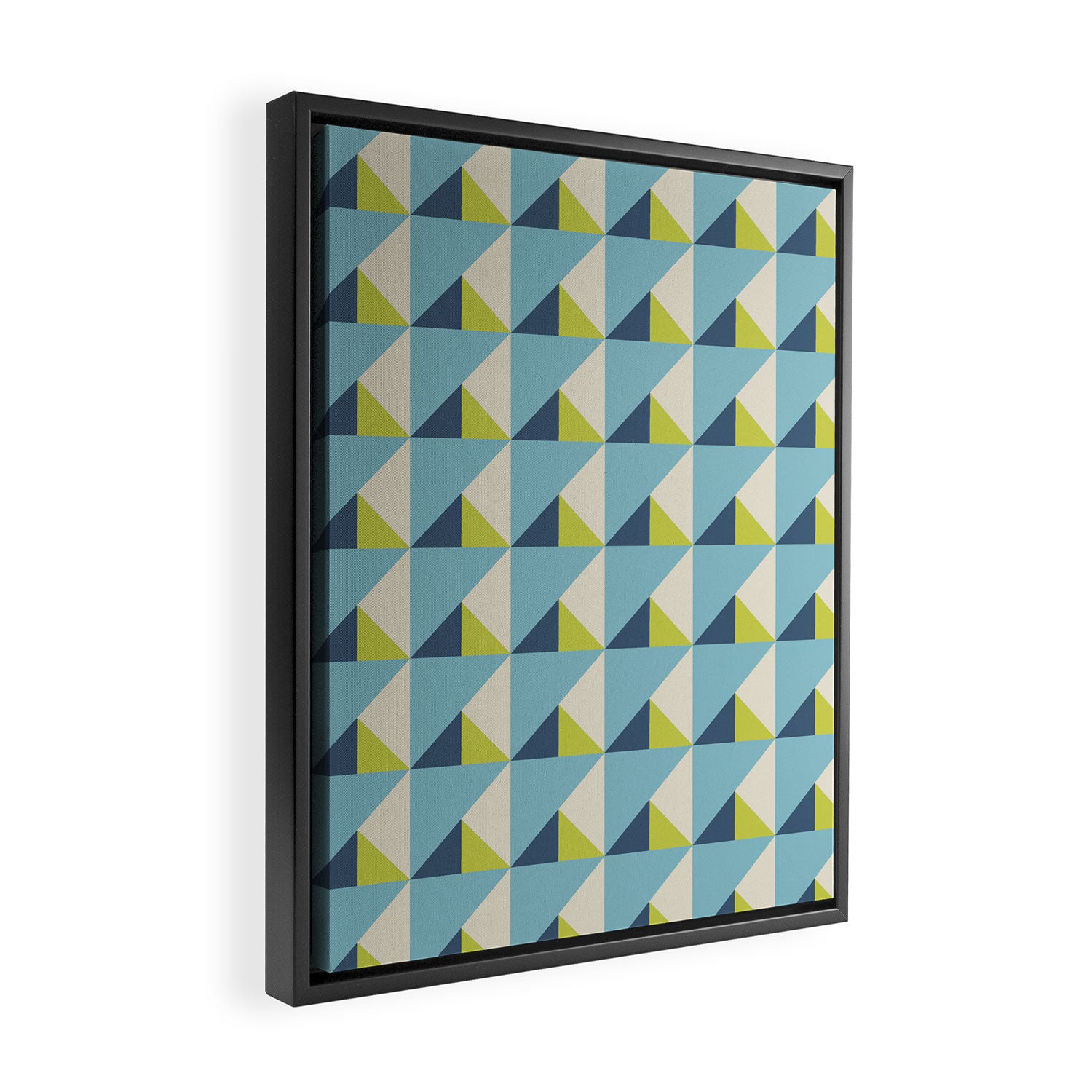Fresh Geometric Triangle Pattern  Sky Blue Lemon Yellow and Navy Framed Canvas Print Gallery Image 2