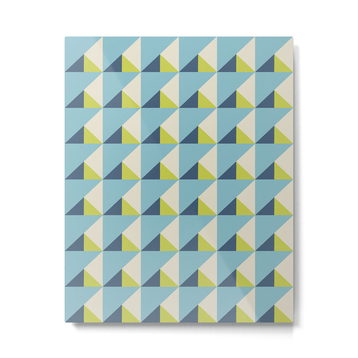 Fresh Geometric Triangle Pattern  Sky Blue Lemon Yellow and Navy Metal Print Gallery Image 1