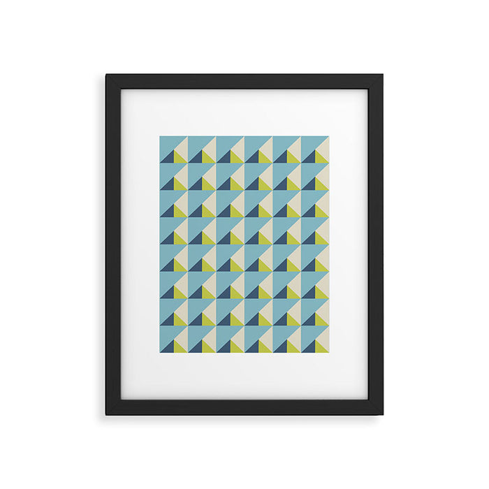 Fresh Geometric Triangle Pattern  Sky Blue Lemon Yellow and Navy Framed Art Print Gallery Image 1