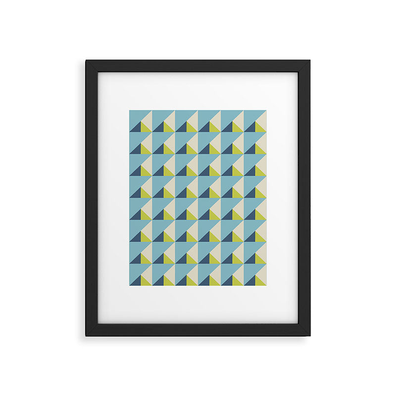 Fresh Geometric Triangle Pattern  Sky Blue Lemon Yellow and Navy Framed Art Print Gallery Image 6