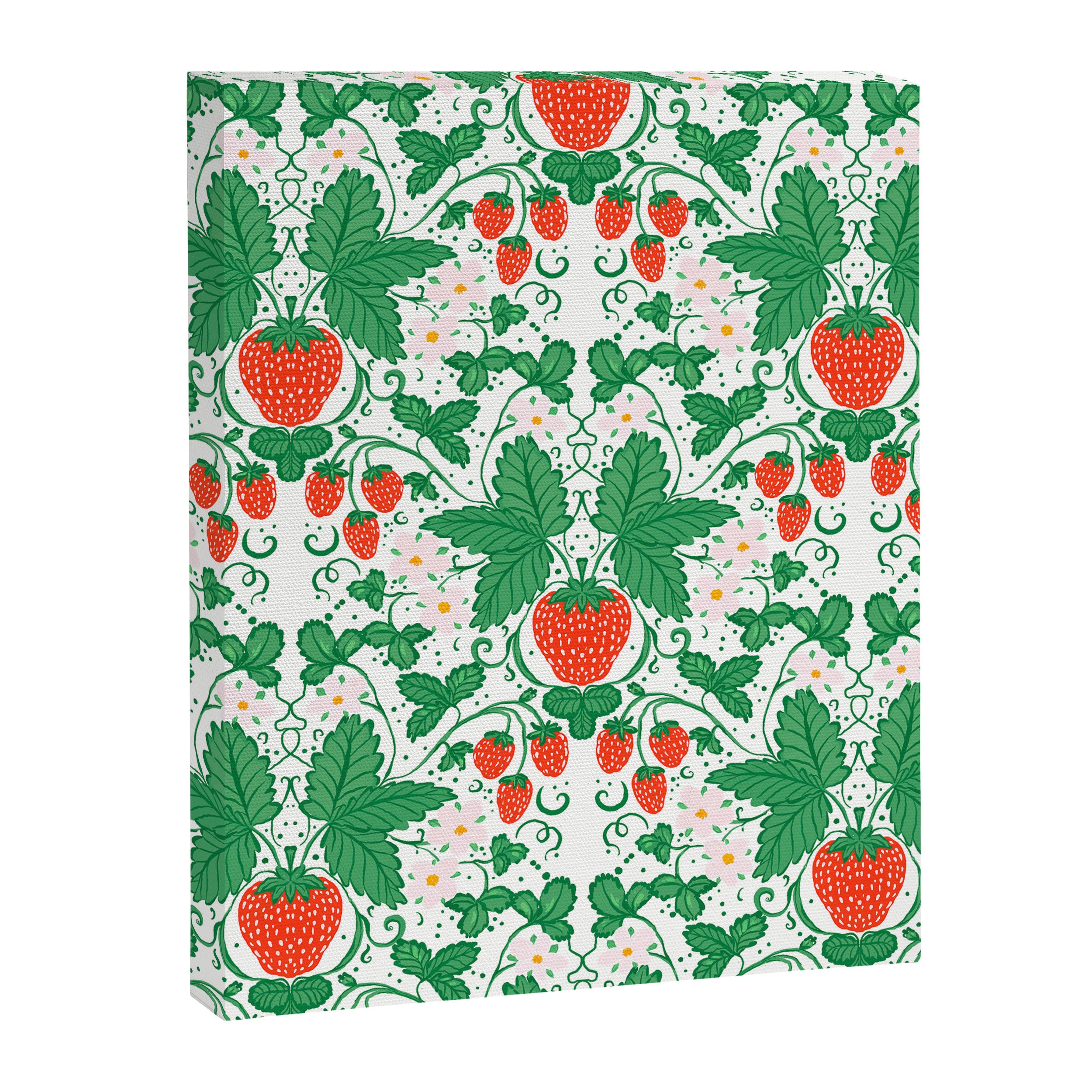 Fresh Strawberry Vine and Floral Pattern on White Canvas Print Gallery Image 8