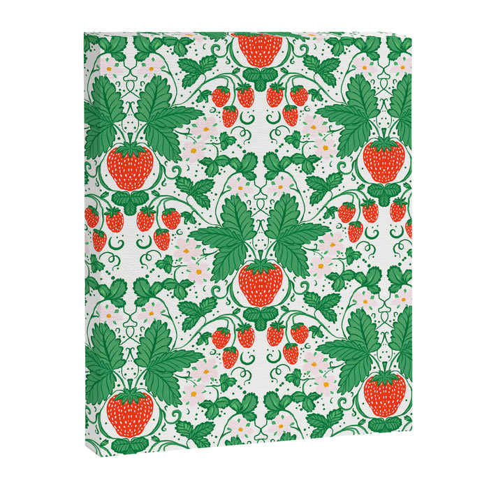 Fresh Strawberry Vine and Floral Pattern on White Canvas Print Gallery Image 1