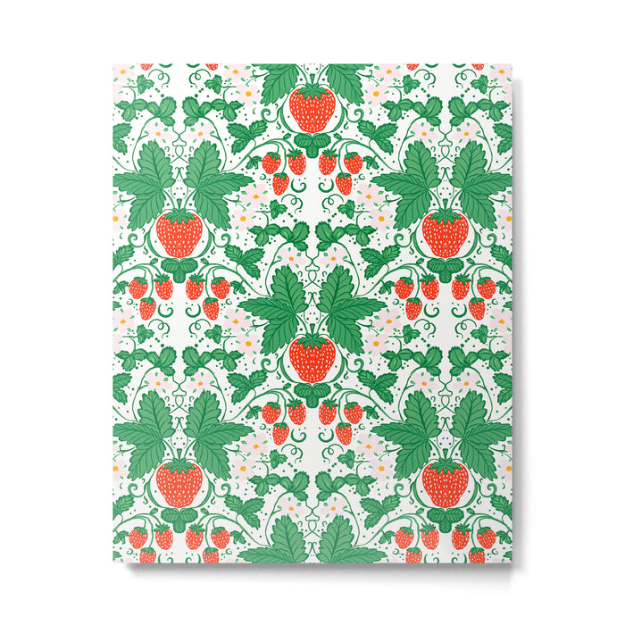 Fresh Strawberry Vine and Floral Pattern on White Metal Print Gallery Image 1