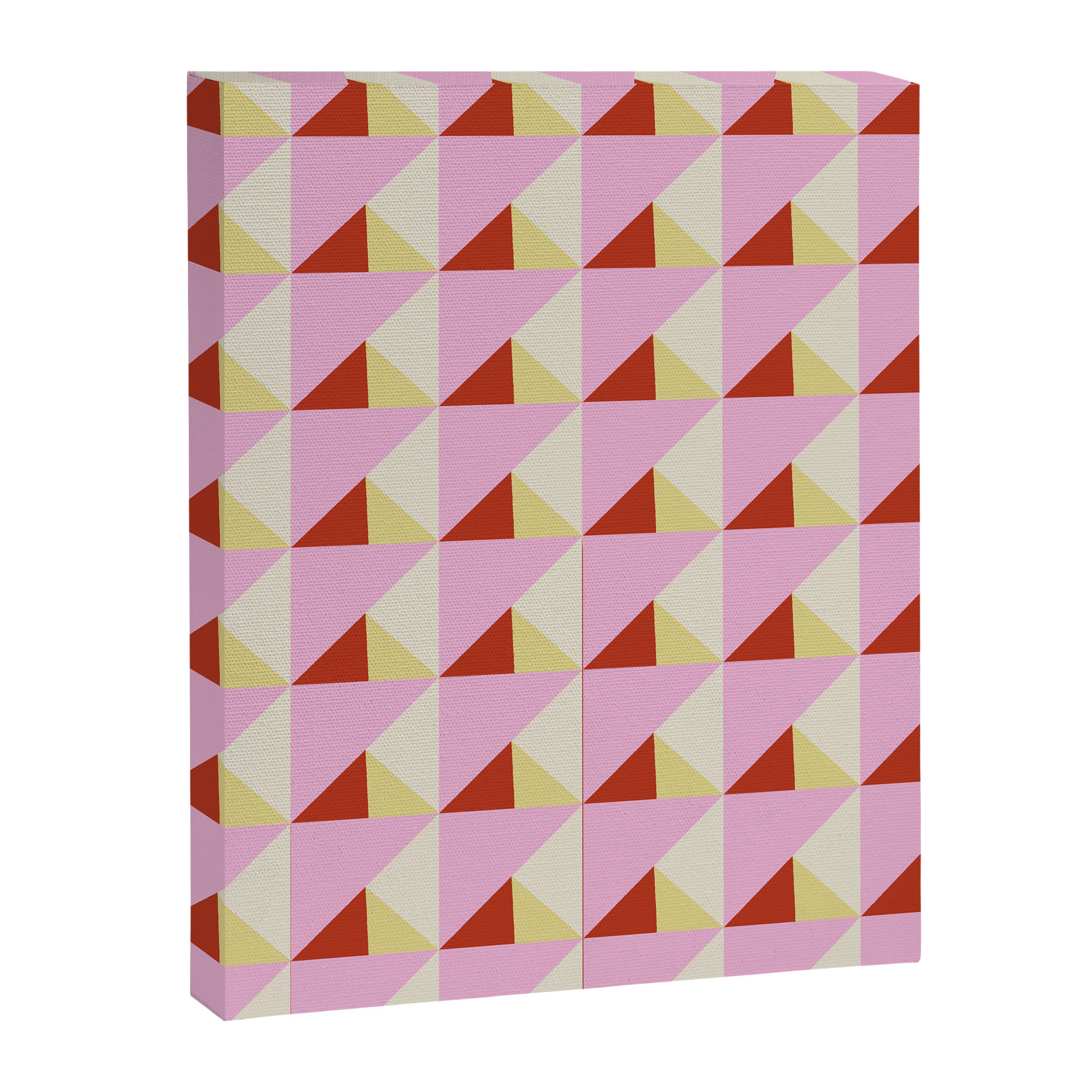 Geometric Triangle Pattern Playful Pink Red and Yellow Abstract Repeat Print Canvas Print Gallery Image 8