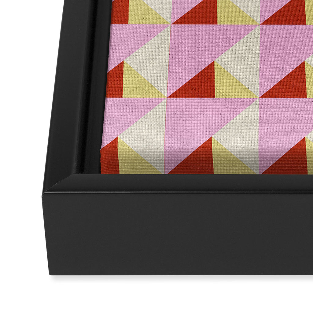Geometric Triangle Pattern Playful Pink Red and Yellow Abstract Repeat Print Framed Canvas Print Gallery Image 3