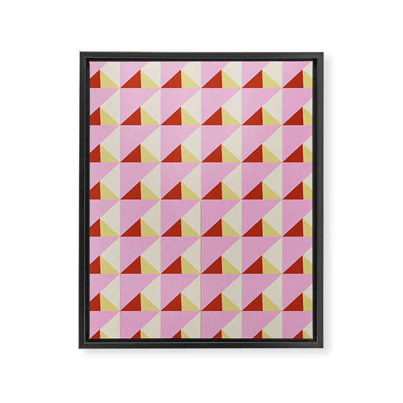 Geometric Triangle Pattern Playful Pink Red and Yellow Abstract Repeat Print Framed Canvas Print Gallery Image 8