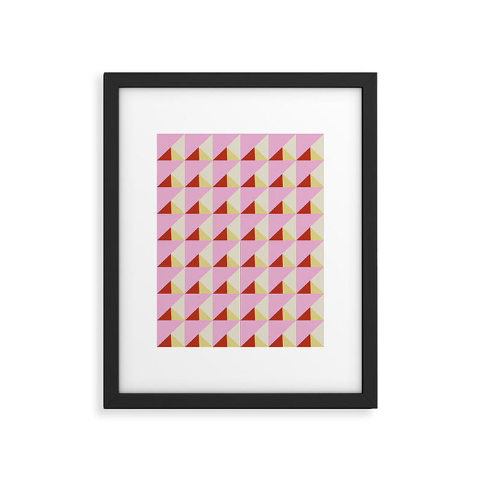 Geometric Triangle Pattern Playful Pink Red and Yellow Abstract Repeat Print Framed Art Print Gallery Image 1