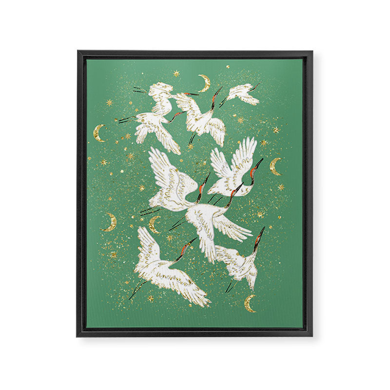 Golden cranes party  Framed Canvas Print Gallery Image 6