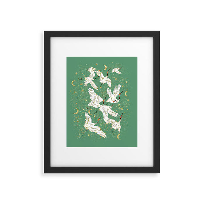 Golden cranes party  Framed Art Print Gallery Image 1