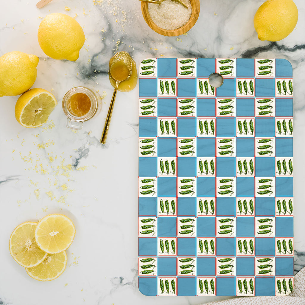 Green Pea Pods Retro Tile Pattern Cutting Board Gallery Image 2