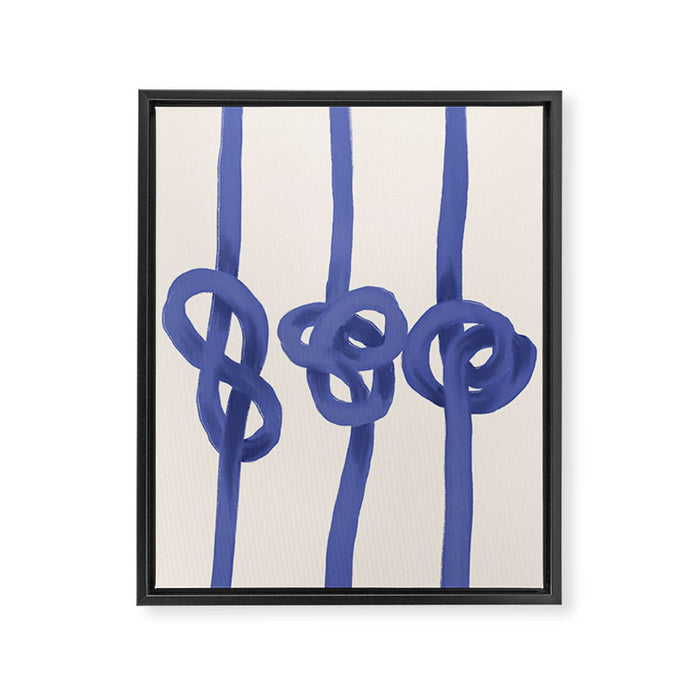 Knotted Rope Art  Minimalist Blue on Cream Illustration Framed Canvas Print Gallery Image 1