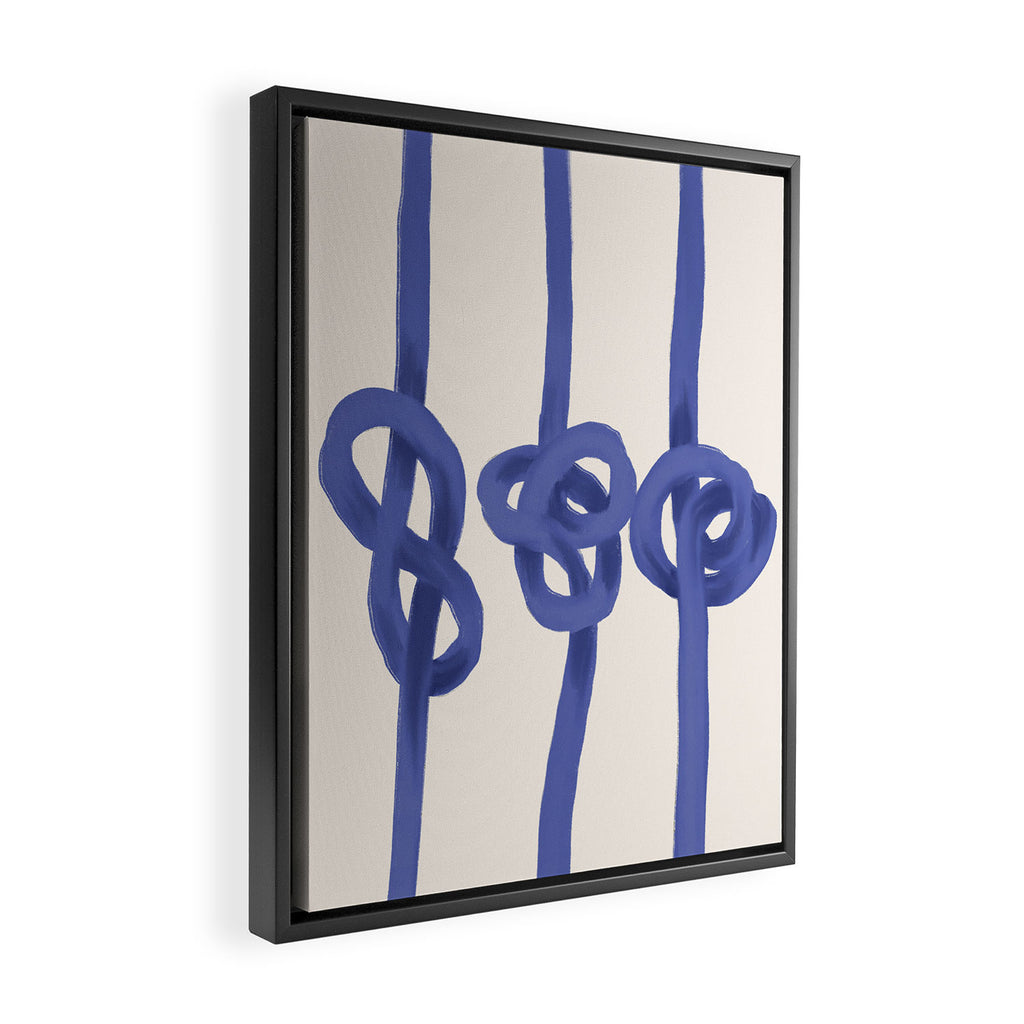 Knotted Rope Art  Minimalist Blue on Cream Illustration Framed Canvas Print Gallery Image 2