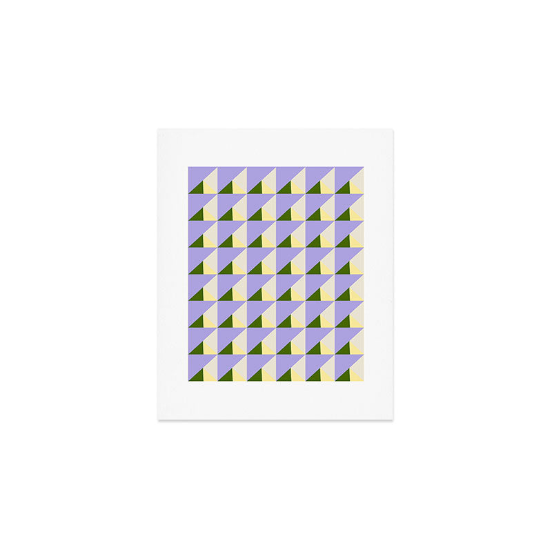 Lavender Triangle Pattern  Calm Geometric Abstract in Cream yellow and Olive Green Art Print Gallery Image 1