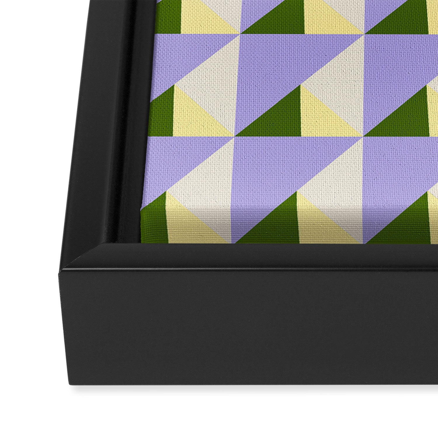 Lavender Triangle Pattern  Calm Geometric Abstract in Cream yellow and Olive Green Framed Canvas Print Gallery Image 3