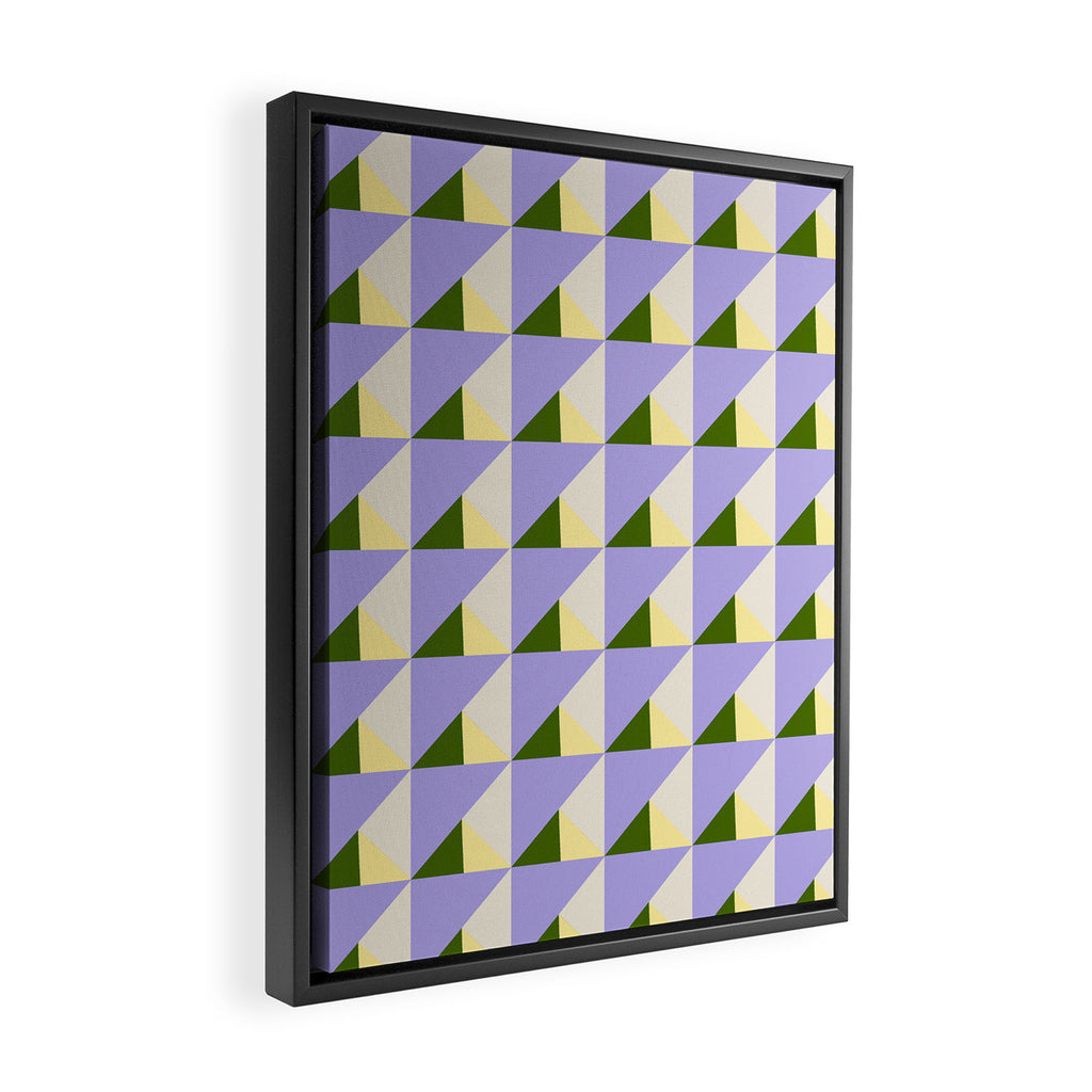Lavender Triangle Pattern  Calm Geometric Abstract in Cream yellow and Olive Green Framed Canvas Print Gallery Image 2
