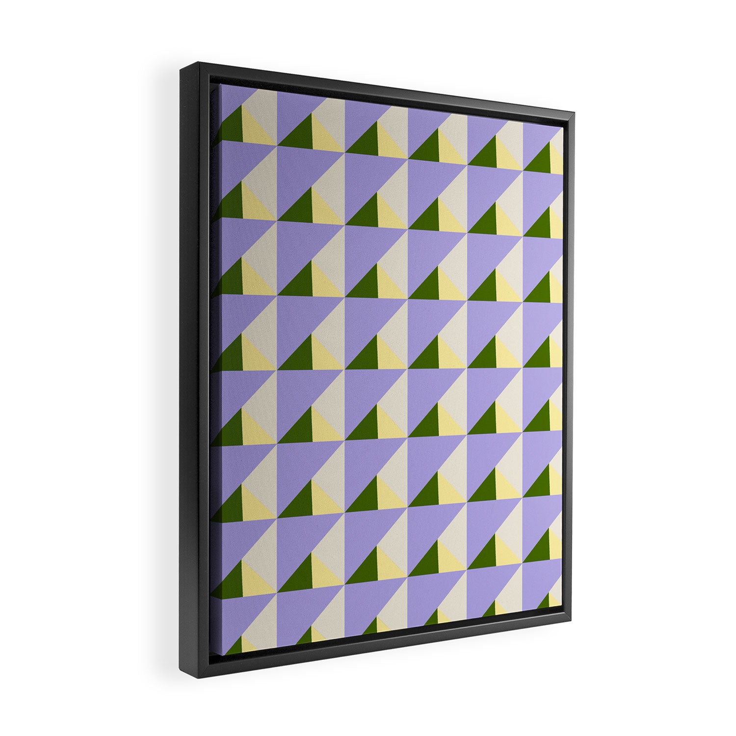 Lavender Triangle Pattern  Calm Geometric Abstract in Cream yellow and Olive Green Framed Canvas Print Gallery Image 2