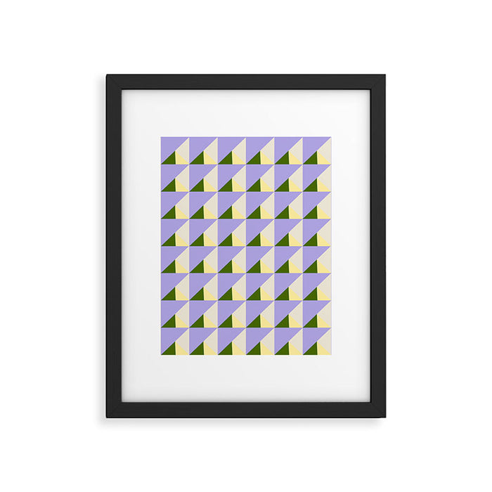 Lavender Triangle Pattern  Calm Geometric Abstract in Cream yellow and Olive Green Framed Art Print Gallery Image 1