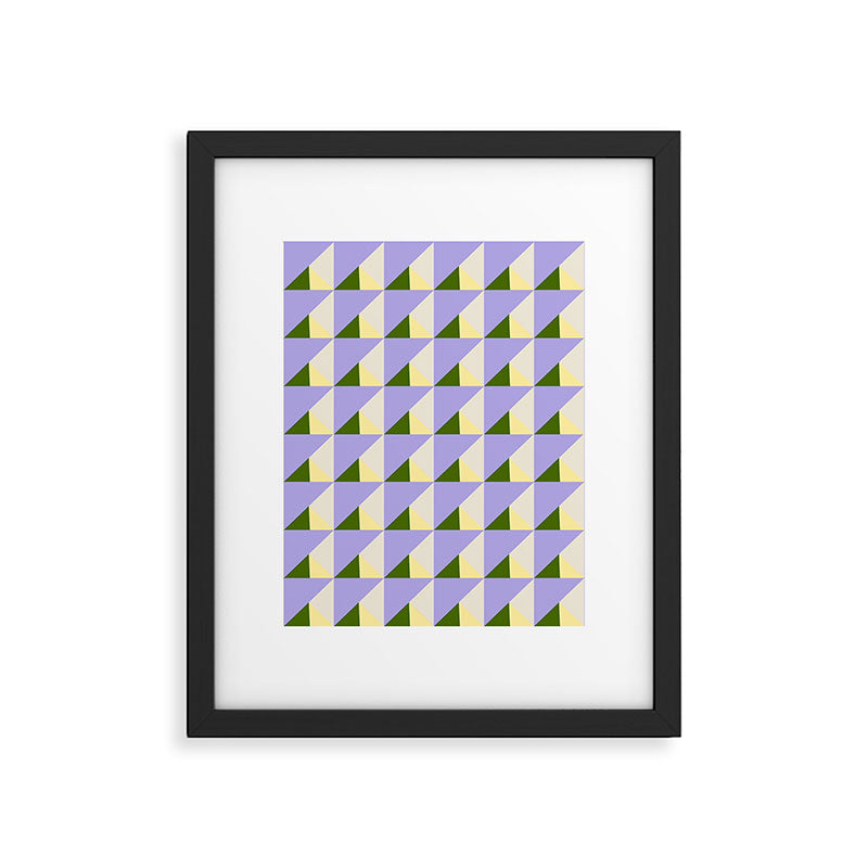 Lavender Triangle Pattern  Calm Geometric Abstract in Cream yellow and Olive Green Framed Art Print Gallery Image 6