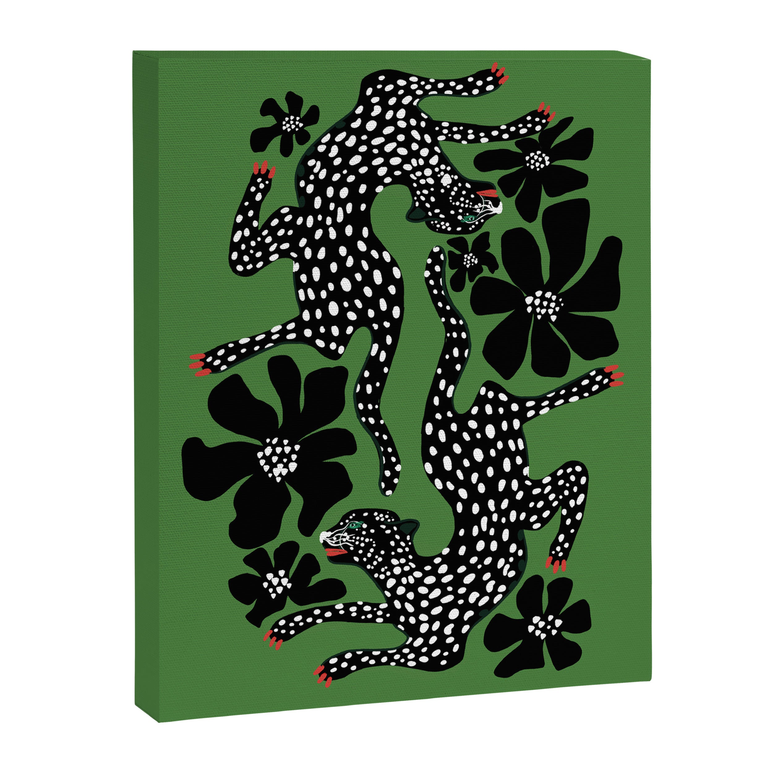 Leopards pattern art print on green background Canvas Print Gallery Image 8