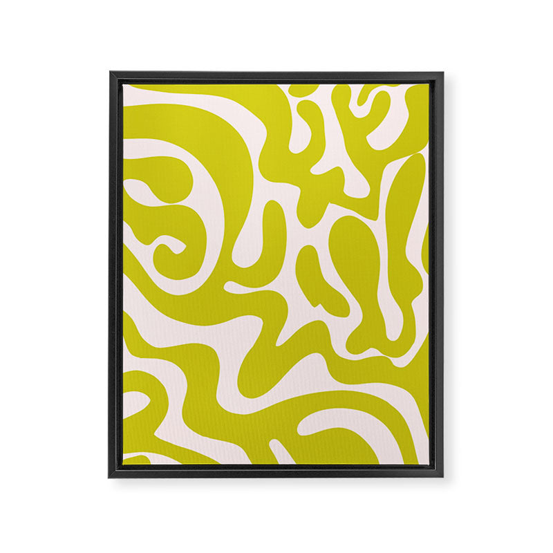 Liquid swirl retro vintage pattern in cyber lime creamy  Framed Canvas Print Gallery Image 8
