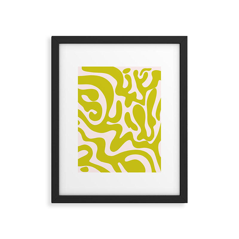 Liquid swirl retro vintage pattern in cyber lime creamy  Framed Art Print Gallery Image 6