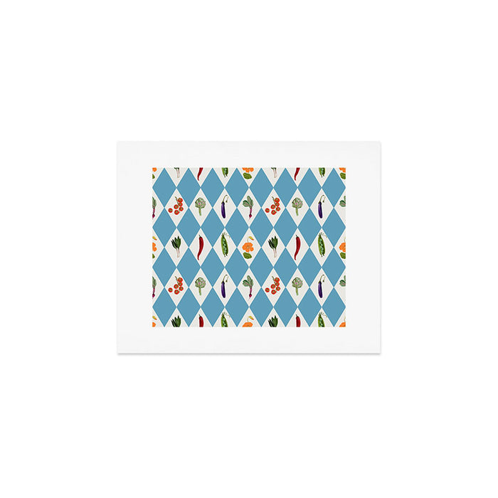 Mediterranean Vegetable Harlequin Pattern  Blue Diamond Garden  with Tomato Eggplant and Artichoke Art Print Gallery Image 1