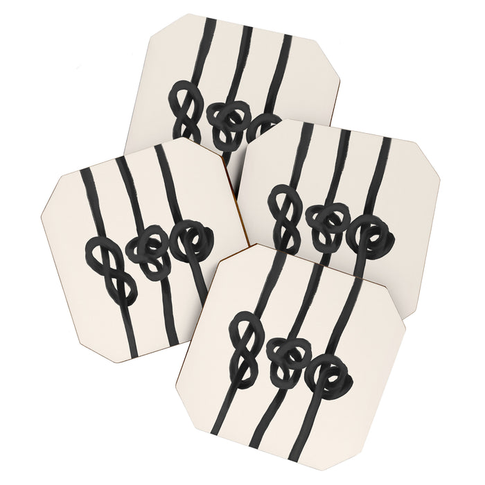 Minimalist Black Knot Abstract Art on Neutral Background Coaster Gallery Image 1