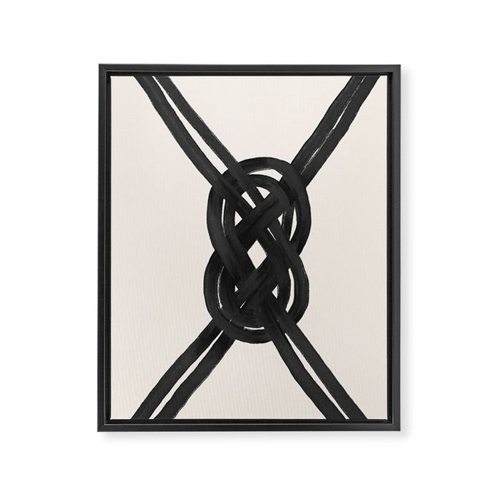 Minimalist Black Knot Abstract on Neutral Background Framed Canvas Print Gallery Image 1