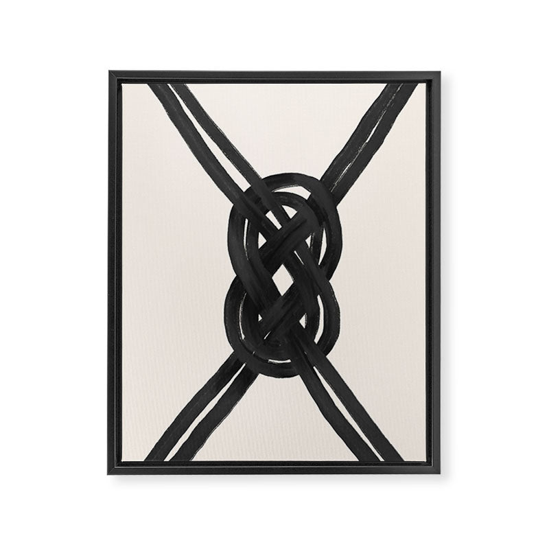 Minimalist Black Knot Abstract on Neutral Background Framed Canvas Print Gallery Image 8