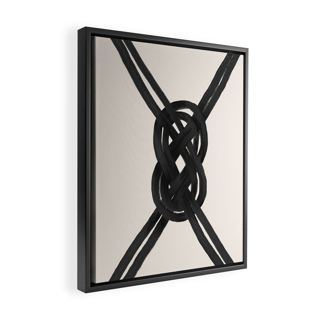 Minimalist Black Knot Abstract on Neutral Background Framed Canvas Print Gallery Image 2