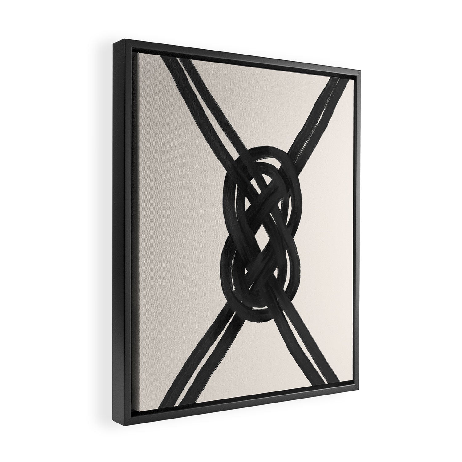 Minimalist Black Knot Abstract on Neutral Background Framed Canvas Print Gallery Image 2