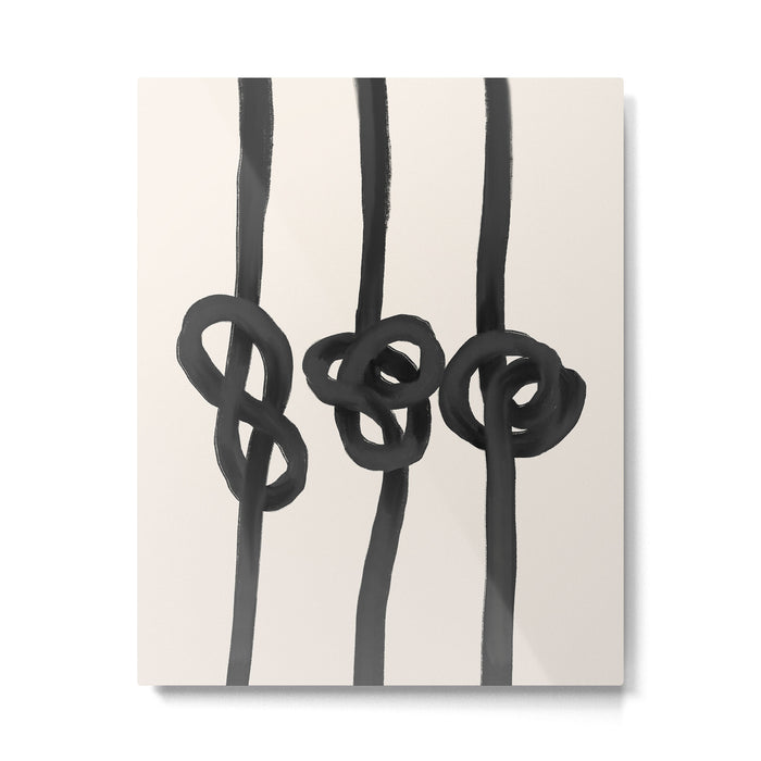 Minimalist Black Knot Abstract Art on Neutral Background Metal Print Gallery Image 1