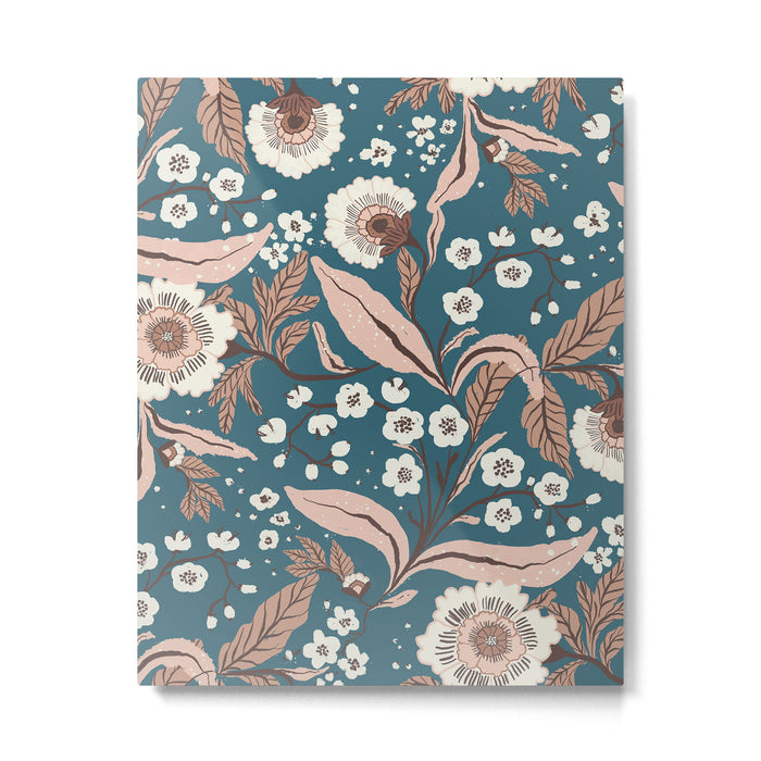 Mocha Mousse and Teal Winter Floral Pattern Elegant Vintage Botanical Design  Metal Print Gallery Image 1
