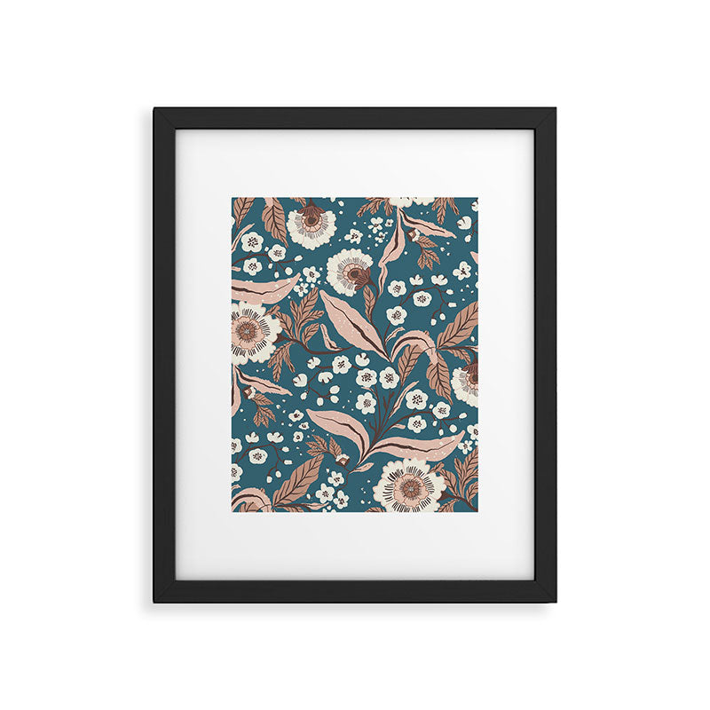 Mocha Mousse and Teal Winter Floral Pattern Elegant Vintage Botanical Design  Framed Art Print Gallery Image 6