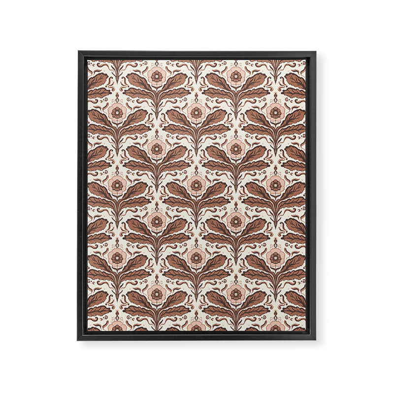 Mocha Mousse Art Deco Floral Vintage Symmetrical Botanical Pattern Framed Canvas Print Gallery Image 8