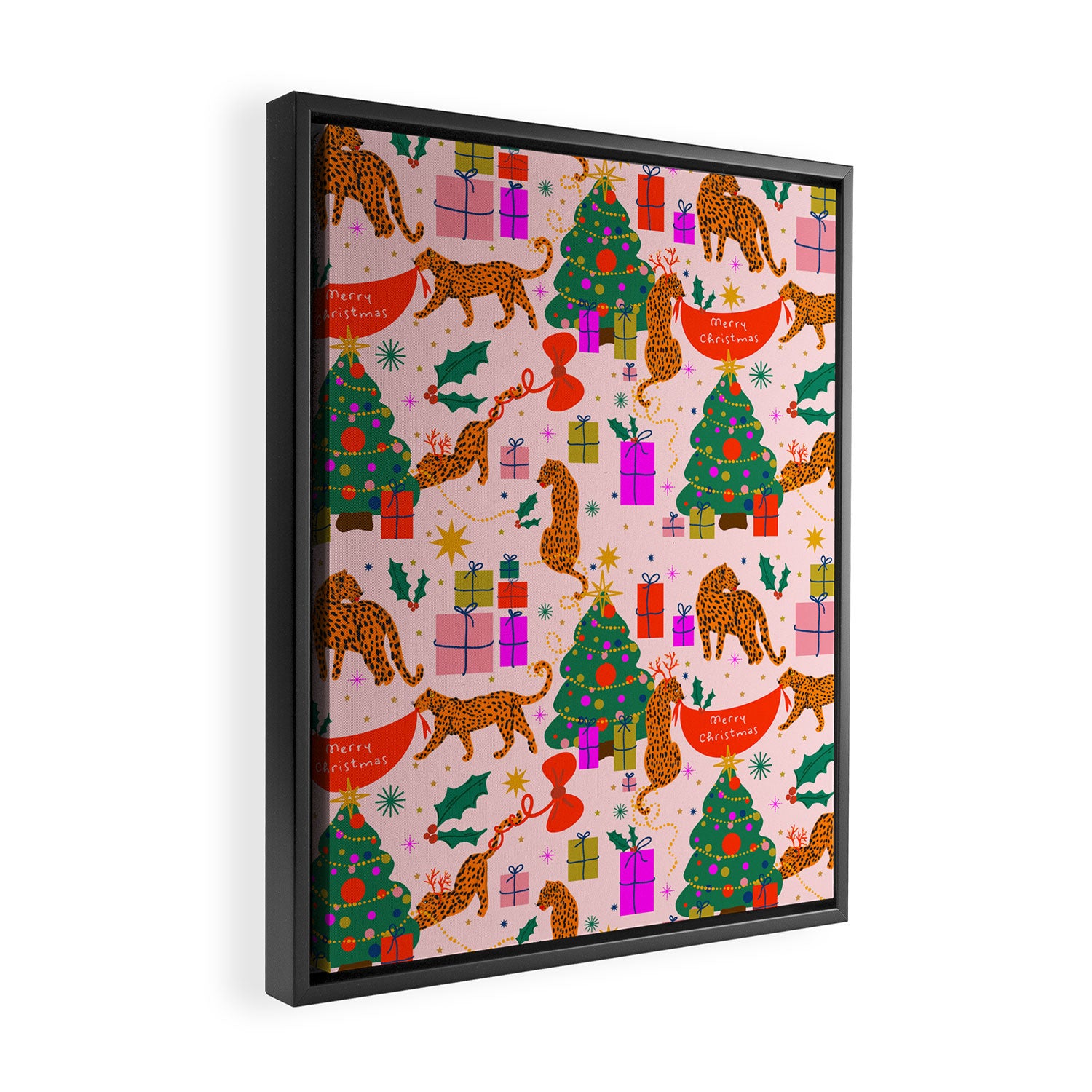Modern abstract festive leopards in Christmas party Framed Canvas Print Gallery Image 2