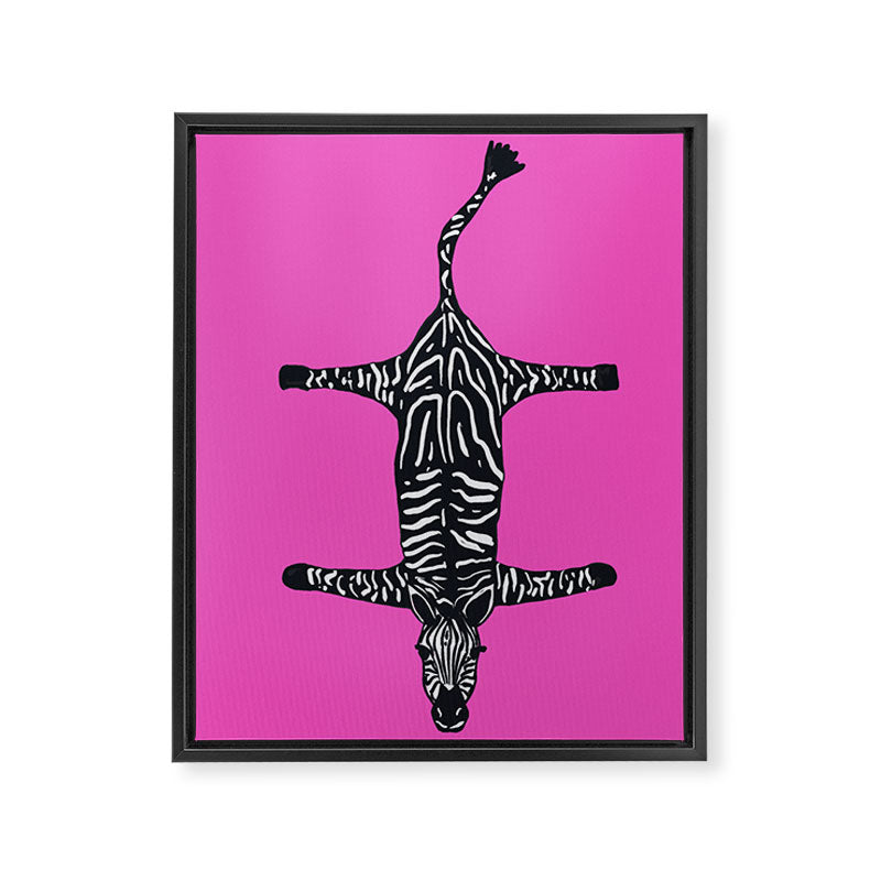 Modern abstract minimalistic zebras illustration in fuchsia pink background  Framed Canvas Print Gallery Image 8