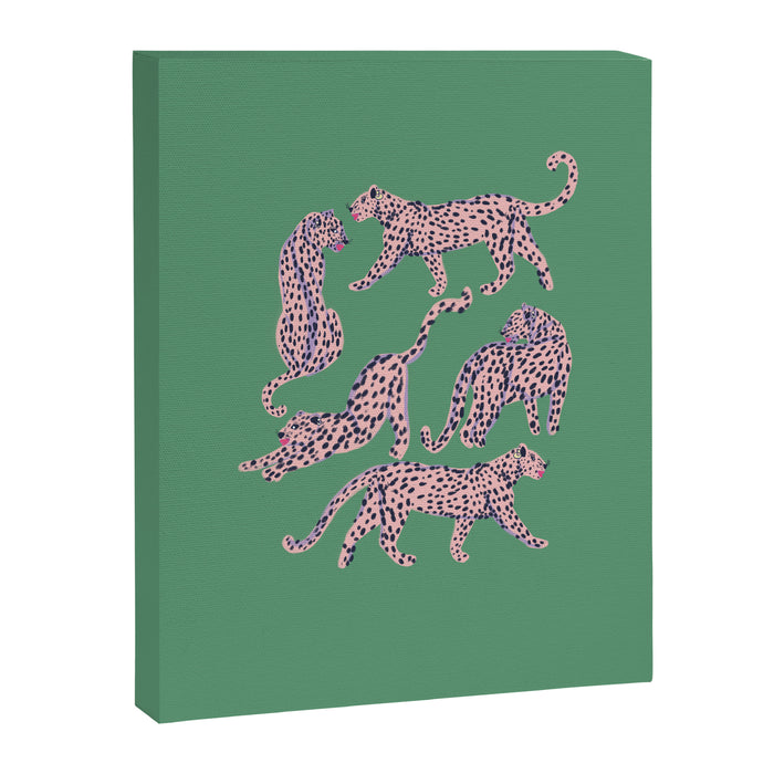 Modern abstract pink leopards in emerald green background  Canvas Print Gallery Image 1