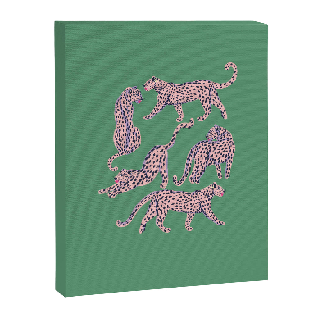 Modern abstract pink leopards in emerald green background  Canvas Print Gallery Image 8