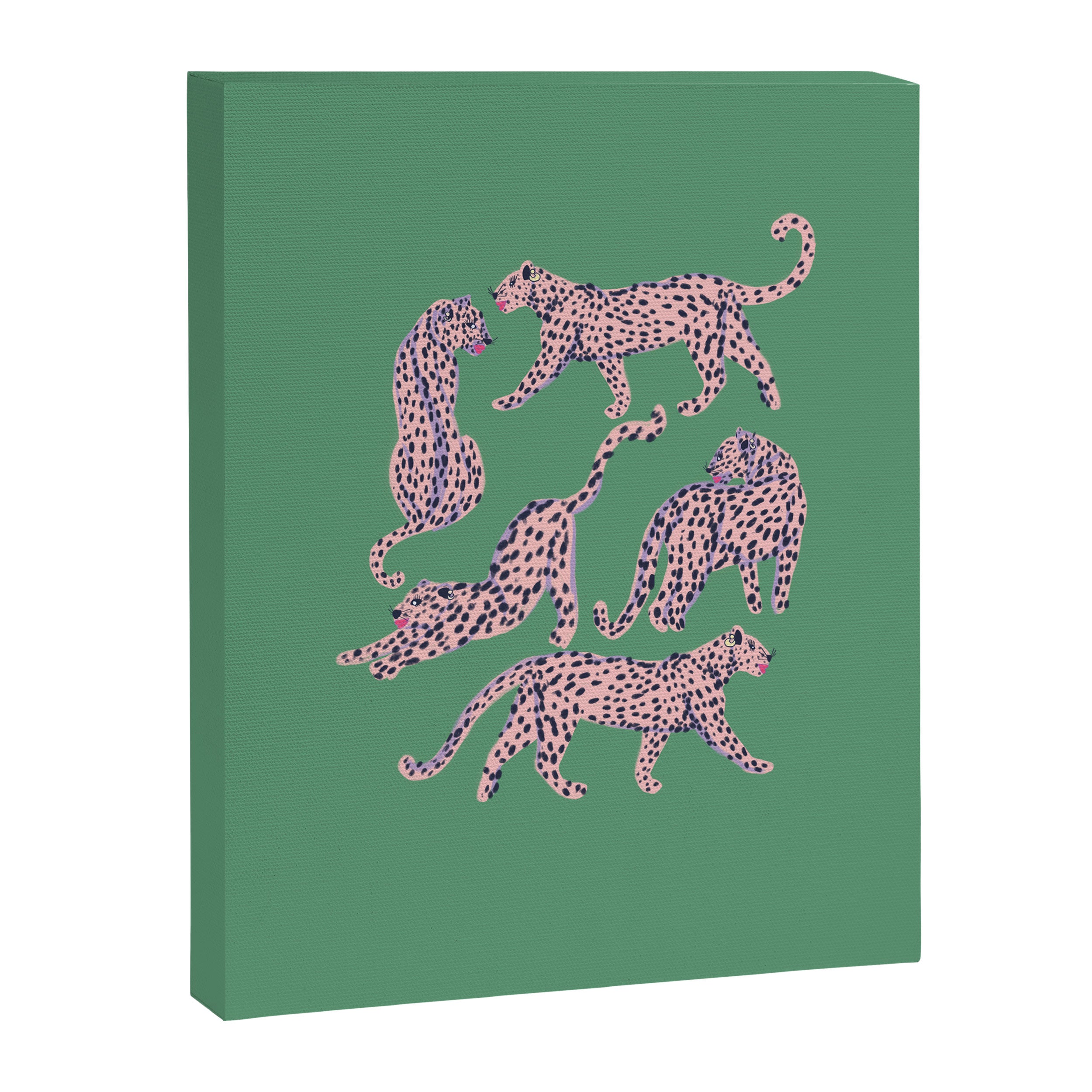 Modern abstract pink leopards in emerald green background  Canvas Print Gallery Image 8