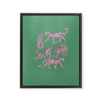 Modern abstract pink leopards in emerald green background  Framed Canvas Print Gallery Image 8